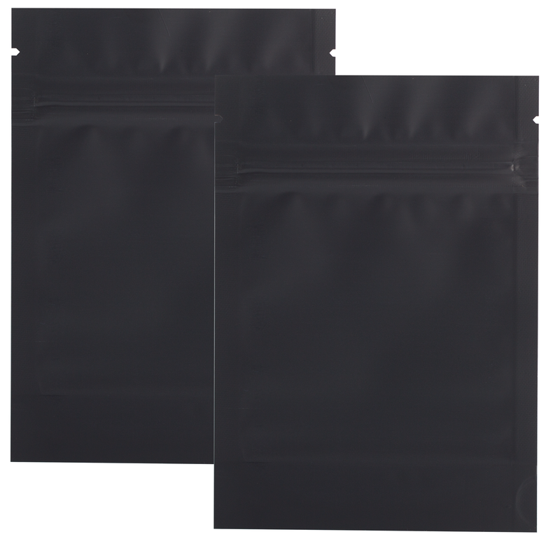Matte Black Opaque Dragon Chewer 3.5g 1/8th ounce smell proof mylar bags by the Caviar Locker. Thick wholesale bulk dispensary custom child resistant packaging 420 barrier bags. 