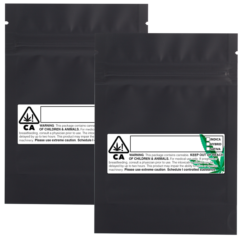 3.5g Gram 3 X 5 Matte Black – Wholesale 420 smell proof zipper mylar bags with custom printed labels – bulk packaging supplies. 100 foil dispensary storage bags & Rx stickers. 4 MIL – The best mylar bags – lowest prices. 
