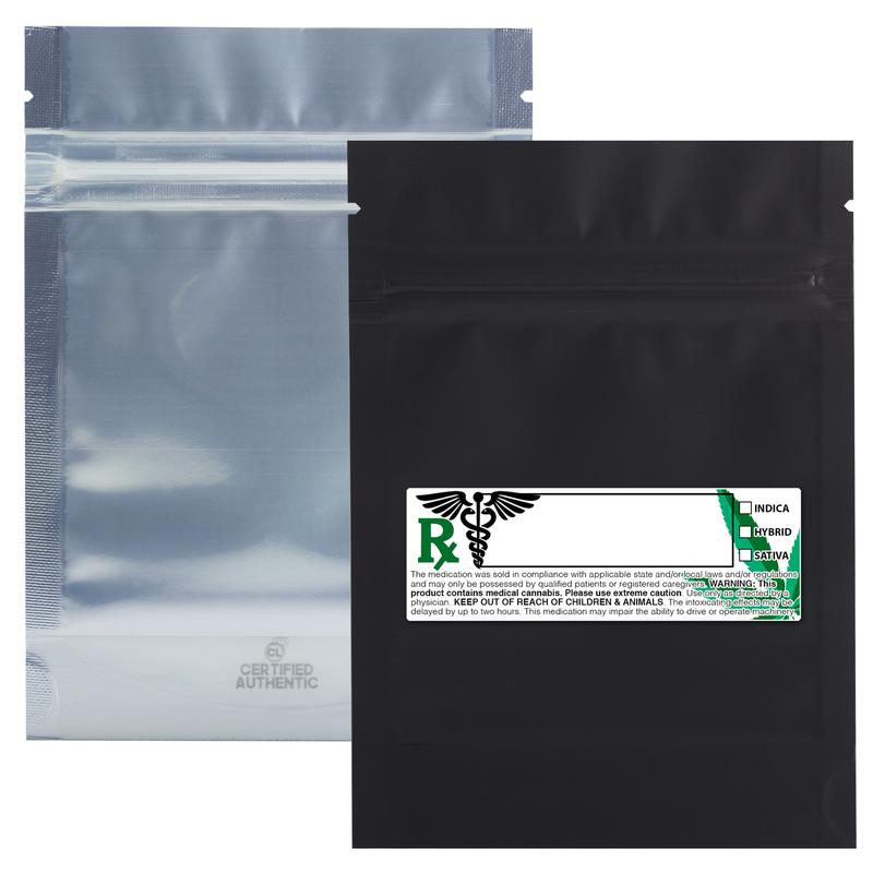 Matte Black Dragon Chewer 3.5g 1/8th ounce smell proof foil mylar bags by the Caviar Locker with custom designer rx strain labels. Thick wholesale bulk dispensary custom child resistant packaging 420 long term storage barrier bags with thc stickers. 