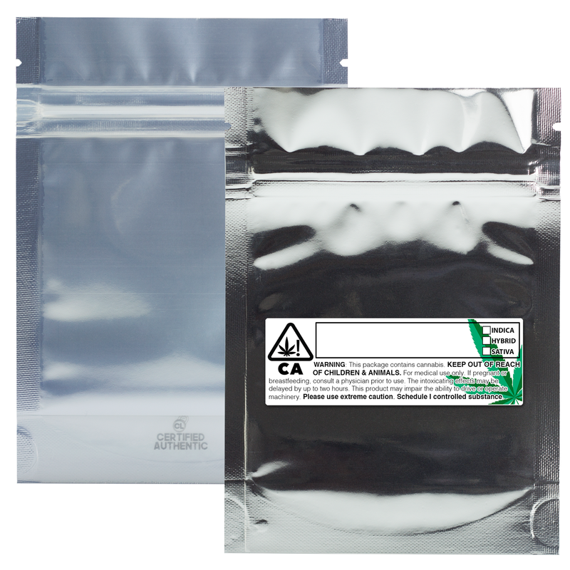 Silver Dragon Chewer 3.5g 1/8th ounce smell proof foil mylar bags by the Caviar Locker with custom designer rx strain labels. Thick wholesale bulk dispensary custom child resistant packaging 420 long term storage barrier bags with thc stickers. 