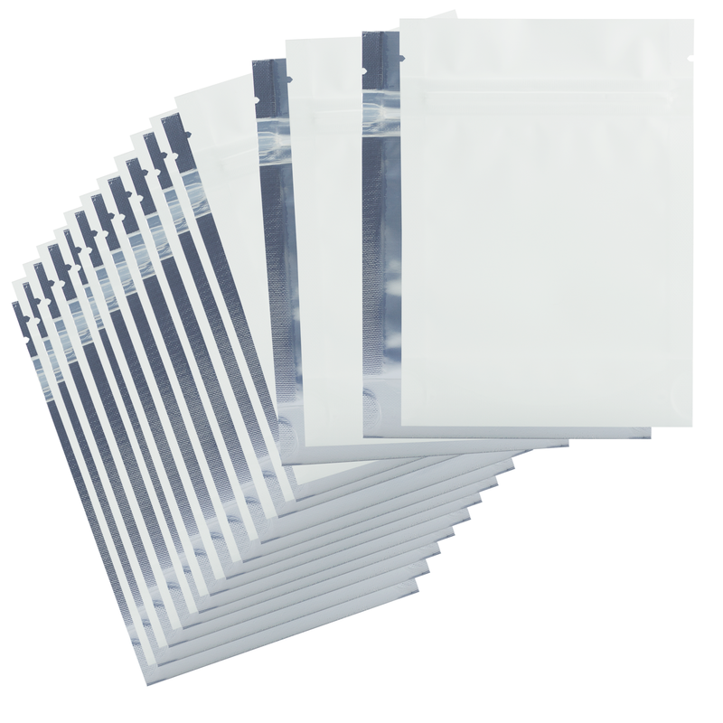 1/8 Ounce Matte White & Clear Mylar Bags - (50 qty.)