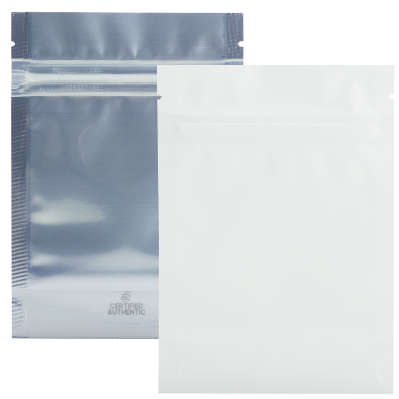 1/8 Ounce Matte White & Clear Mylar Bags - (50 qty.)