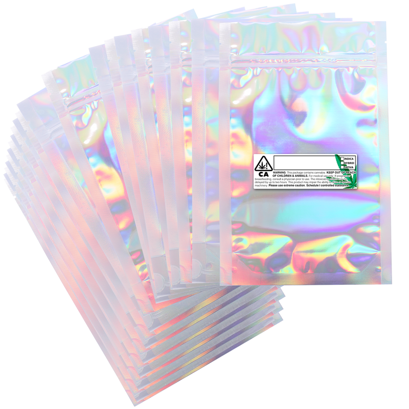 1 ounce dispensary california custom rx labels 6 x 9 smell proof mylar bags with custom rx labels holographic rainbow oil slick color