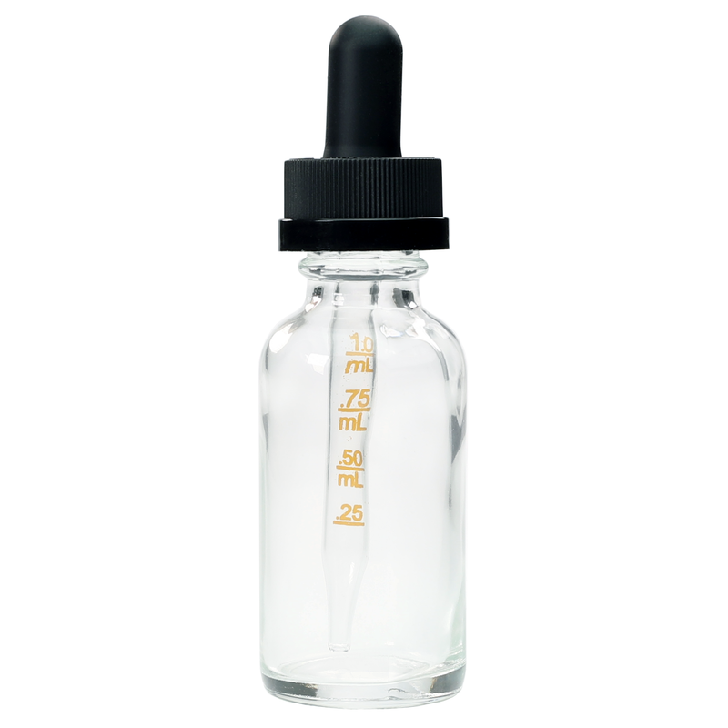 30ML Clear Glass Dropper Bottles - Child Resistant Black Cap (20 qty.)