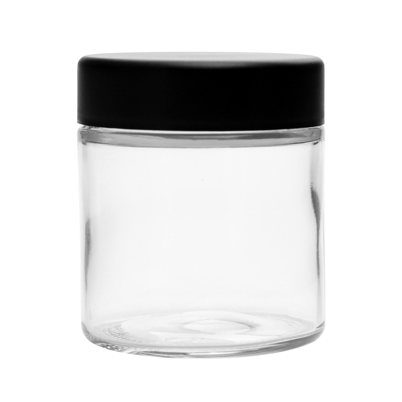 3 Ounce Clear Glass Jar - Child Resistant Black Smooth Cap - (150 qty.)