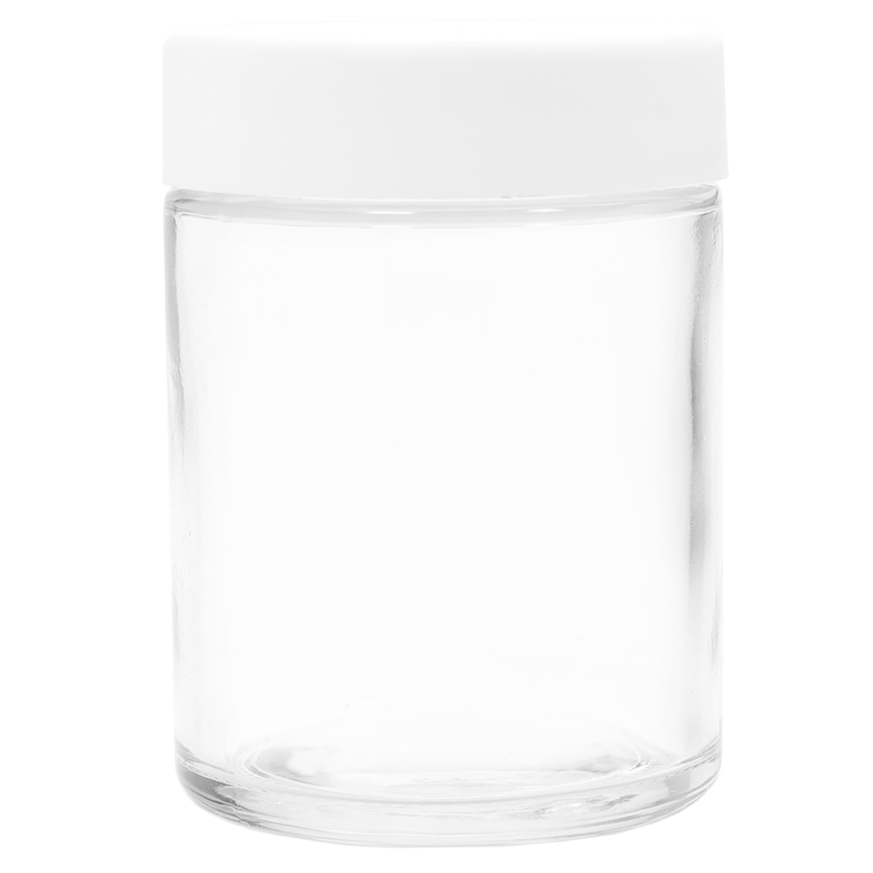 4 Ounce Clear Glass Jar - Child Resistant White Smooth Cap - (100 qty.)