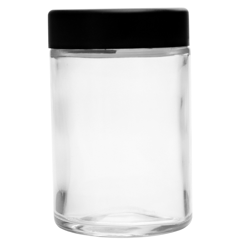 5 Ounce Clear Glass Jar - Child Resistant Black Smooth Cap - (100 qty.)
