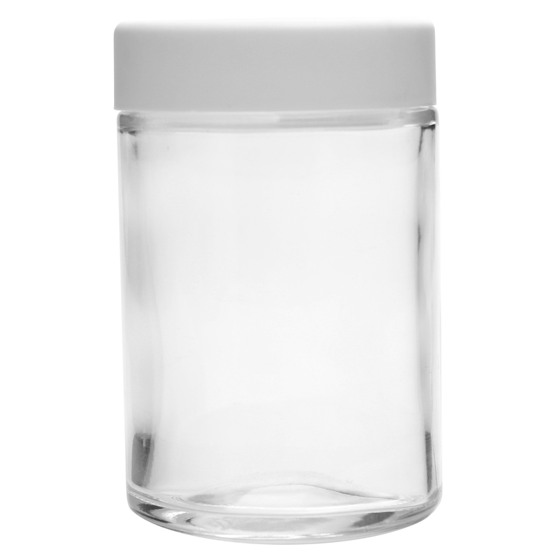 5 Ounce Clear Glass Jar - Child Resistant White Smooth Cap - (100 qty.)