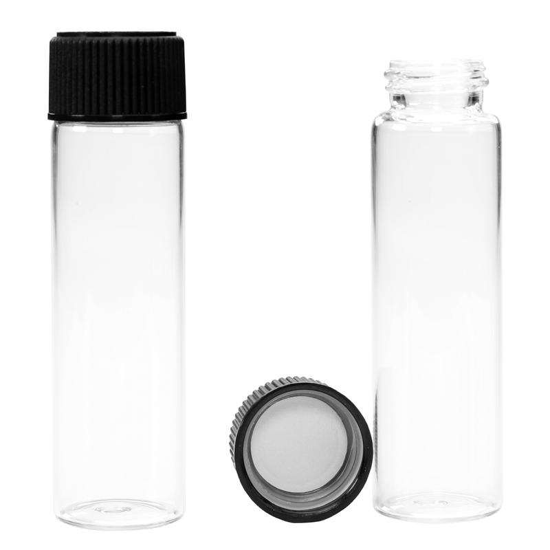 85mm Clear Glass Child Resistant Pre Roll Tubes - Black Cap - (20 qty.)