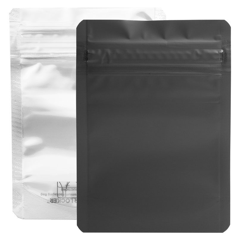 1/8th Ounce 3.5g CR Exit Bags Matte Black / Clear Mylar Bags - Child Resistant - (50 qty.)