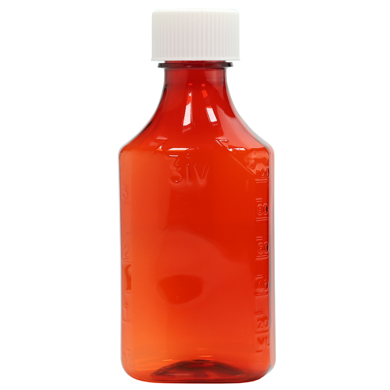 120ml  4 ounce amber fluid oval liquid vial or bottles. Liquid or syrup child resistant wholesale containers by Dragon Chewer.  Dispensary child resistant packaging solutions.