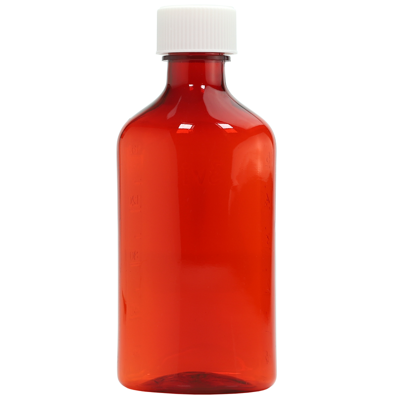 180ml 6 ounce amber fluid oval liquid vial or bottles. Liquid or syrup child resistant wholesale containers by Dragon Chewer. 