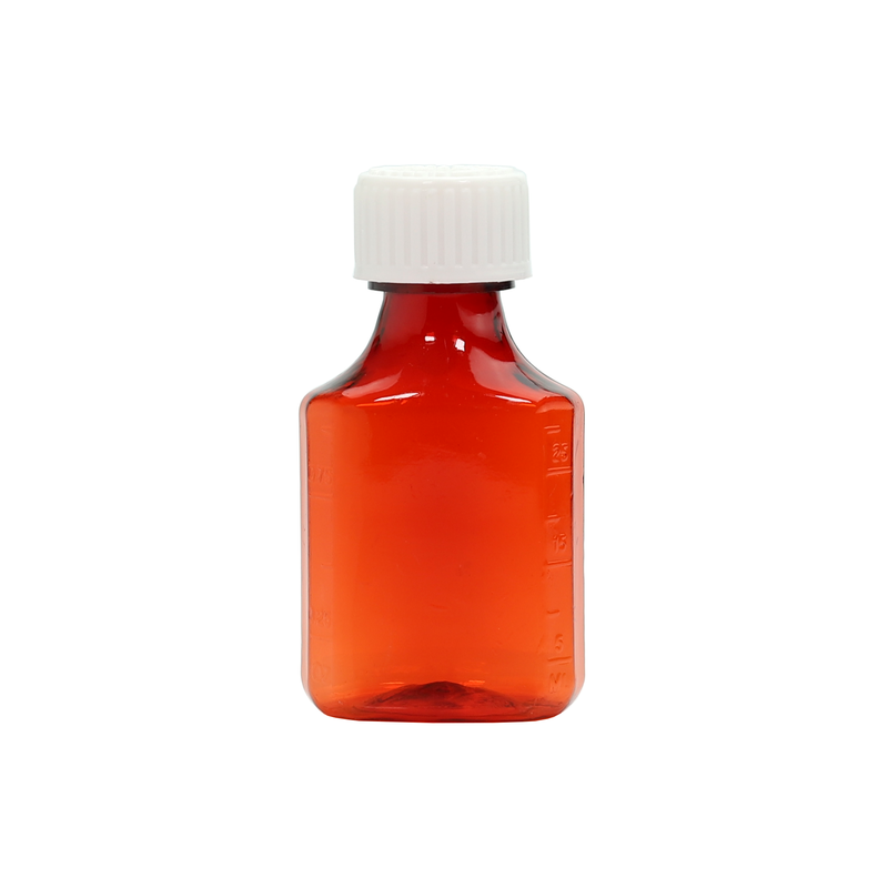 30ml 1 ounce amber fluid oval liquid vial or bottles. Liquid or syrup child resistant wholesale containers by Dragon Chewer.  Dispensary child resistant packaging solutions.