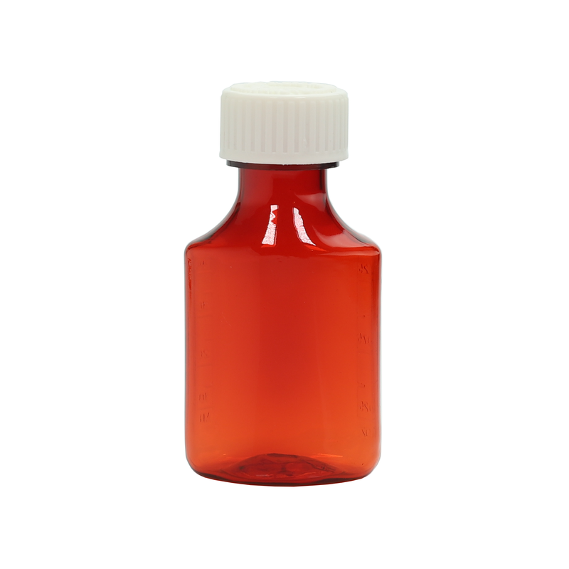 45ml 1.5 ounce amber fluid oval liquid vial or bottles. Liquid or syrup child resistant wholesale containers by Dragon Chewer. 