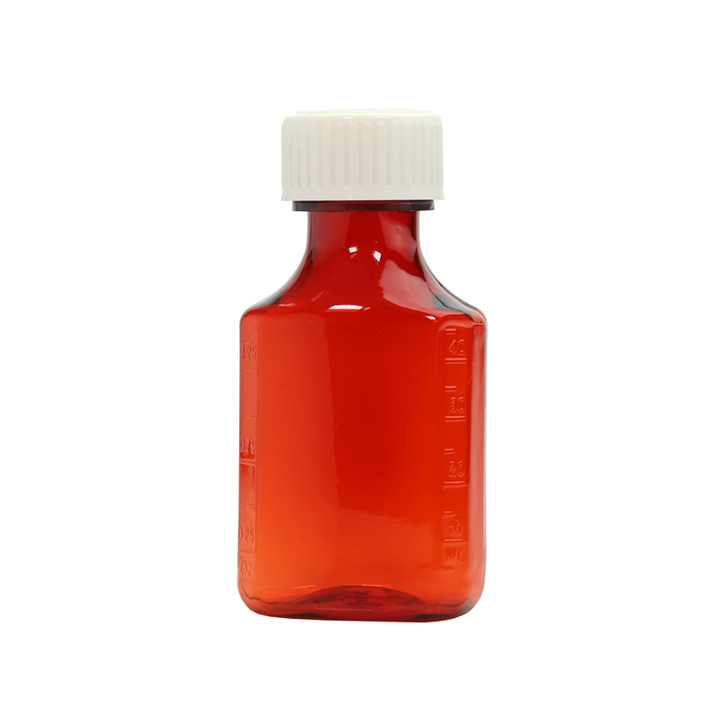 45ml 1.5 ounce amber fluid oval liquid vial or bottles. Liquid or syrup child resistant wholesale containers by Dragon Chewer.  Dispensary child resistant packaging solutions.