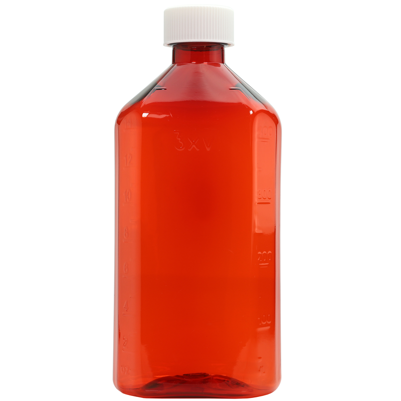480ml 16 ounce amber fluid oval liquid vial or bottles. Liquid or syrup child resistant wholesale containers by Dragon Chewer.  Dispensary child resistant packaging solutions.