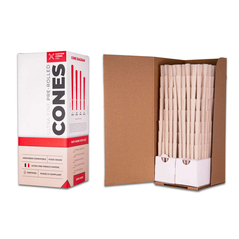 98mm Pre-Rolled Cones  - 100% Organic Hemp Paper Off White [800 Cones per Box]