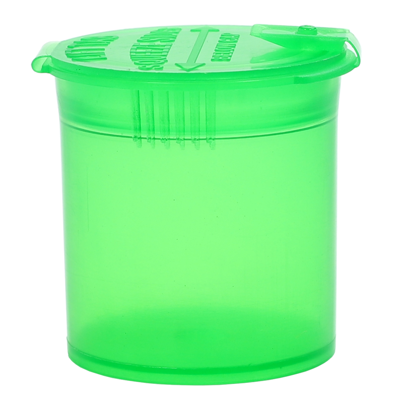 6 dram CR child resistant wholesale bulk 420 pop top bottles by Dragon Chewer. Biodegradable sustainable cannabis packaging. Compliant Translucent Green 1 gram squeeze top dispensary containers at the lowest prices. MADE IN THE USA. 