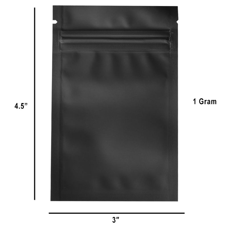 1 Gram 3 X 4 Matte Black / Clear – Wholesale 420 smell proof zipper mylar bags – bulk packaging supplies. 1,000 foil odor / scent proof & dispensary storage bags. 4 MIL – The best mylar bags – lowest prices. 