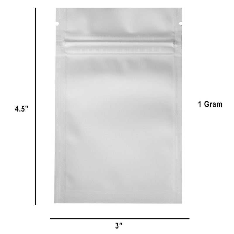 1 Gram Matte White & Clear Mylar Bags- (50 qty.)