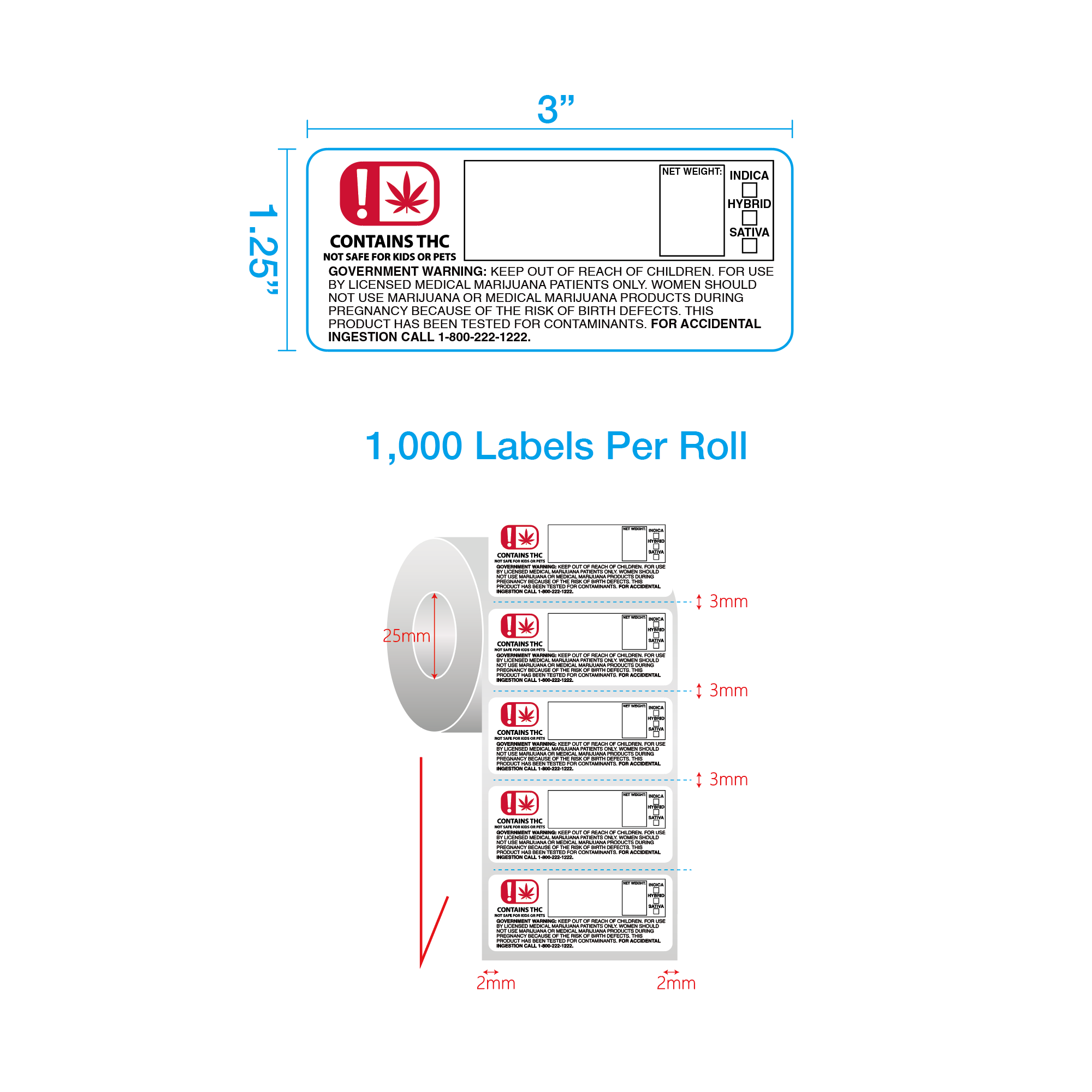 OMMA 3x1.25 Oklahoma THC Universal Symbol Labels (1,000 qty.) - Dragon Chewer