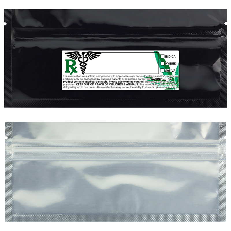 Black / Clear Dragon Chewer Pre Roll smell proof foil mylar bags by the Caviar Locker with custom designer rx strain labels. Thick wholesale bulk dispensary custom child resistant packaging 420 long term storage barrier bags with thc stickers. 
