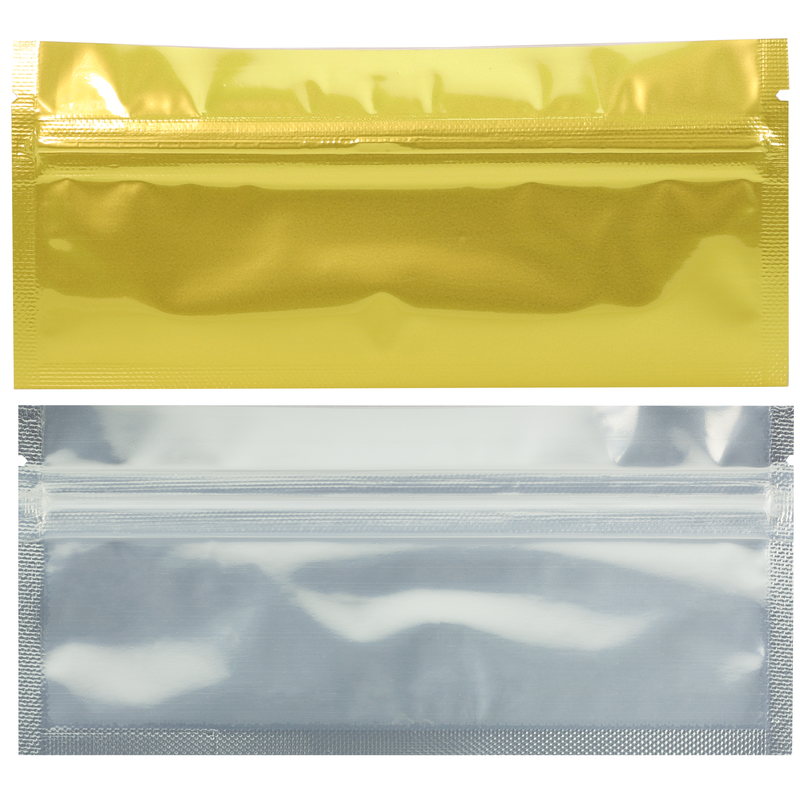 Pre Roll Gloss Gold & Clear Mylar Bags - (50 qty.)