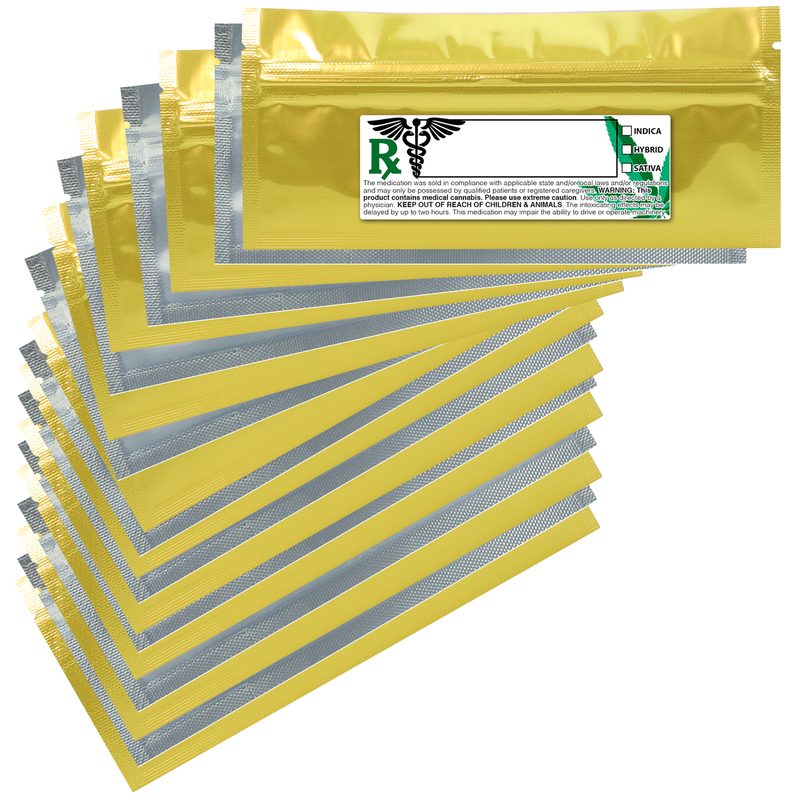 Gold Dragon Chewer Pre Roll smell proof foil mylar bags by the Caviar Locker with custom designer rx strain labels. Thick wholesale bulk dispensary custom child resistant packaging 420 long term storage barrier bags with thc stickers. 
