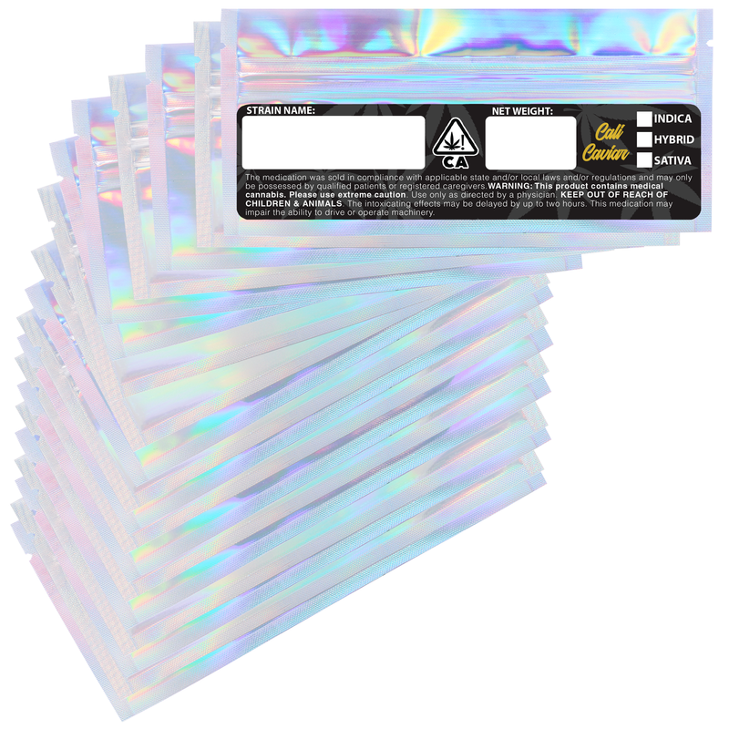 Pre Roll Gloss Holographic & Clear Designer Custom Mylar Bags + Labels (100 qty.)
