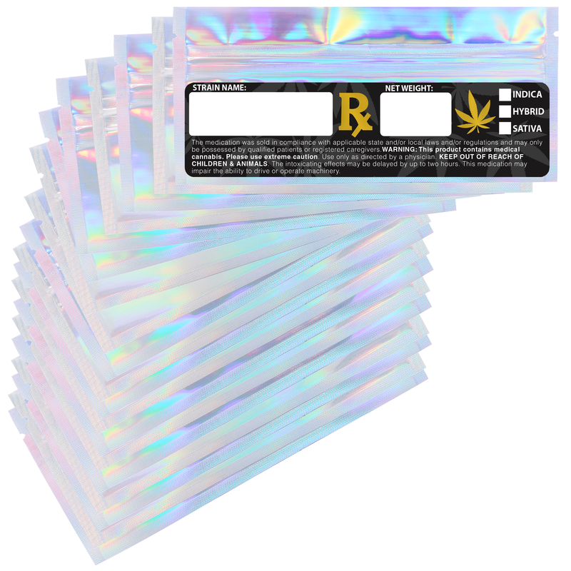 Pre Roll Gloss Holographic & Clear Designer Custom Mylar Bags + Labels (100 qty.)