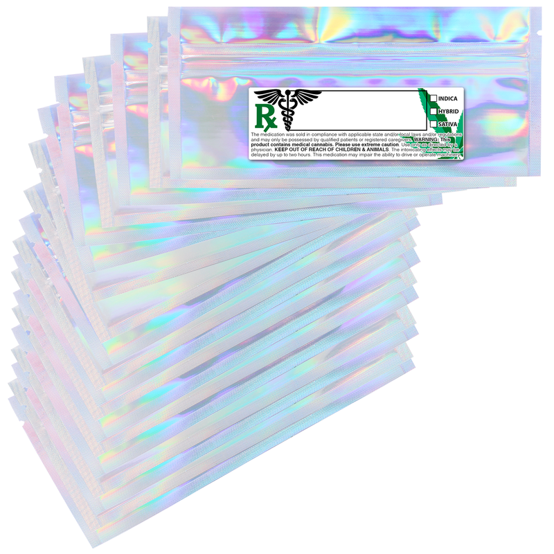 Pre Roll holographic mylar packaging bags bulk with generic labels