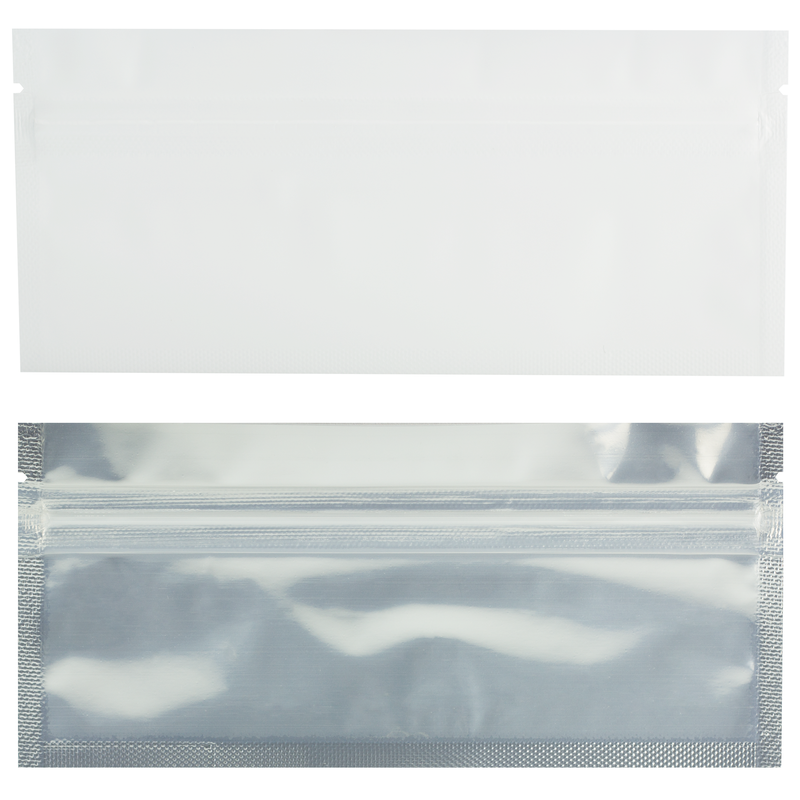 Pre Roll Matte White / Clear – Wholesale 420 smell proof zipper mylar bags – bulk packaging supplies. 1,000 foil odor / scent proof & dispensary storage bags. 4 MIL – The best mylar bags – lowest prices. 