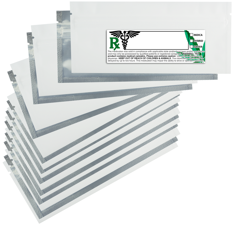 Matte White Dragon Chewer Pre Roll smell proof foil mylar bags by the Caviar Locker with custom designer rx strain labels. Thick wholesale bulk dispensary custom child resistant packaging 420 long term storage barrier bags with thc stickers. 