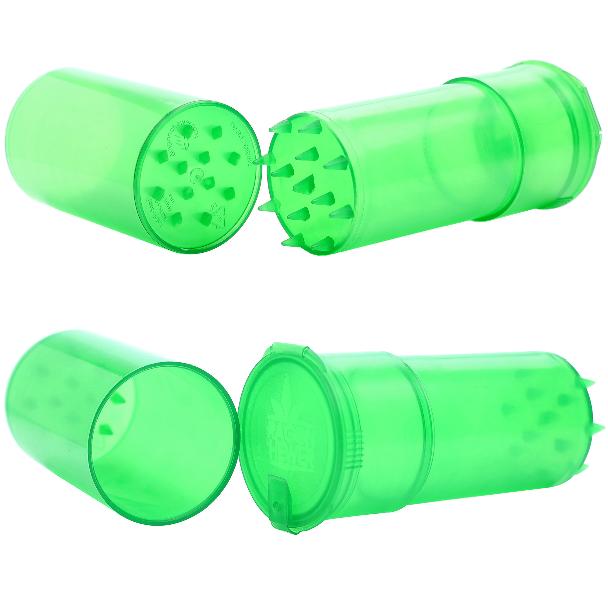 Translucent Green Child Resistant Rip N Shred Pop Top + Grinder (225 q