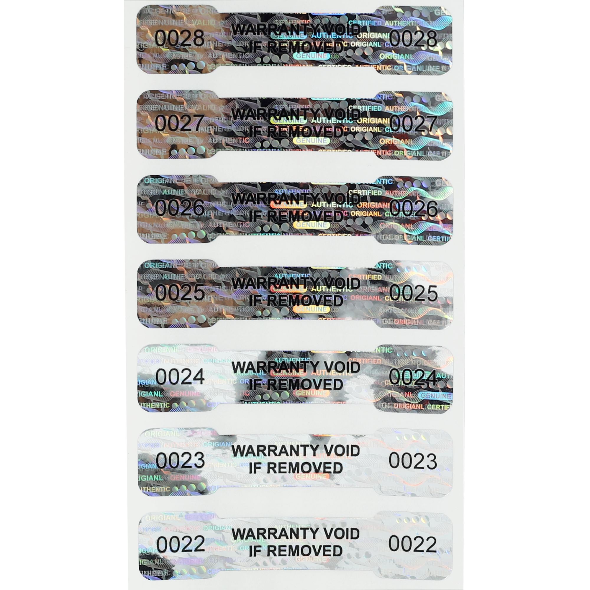 Holographic Tamper Evident Dog Bone Security Labels - Serial Numbers Hologram (3,000 qty.) - Dragon Chewer