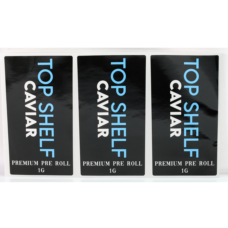 Top Shelf Caviar Applied Labels - 116mm Black Pop Top Pre Roll Child Resistant Tubes - (50 qty.)